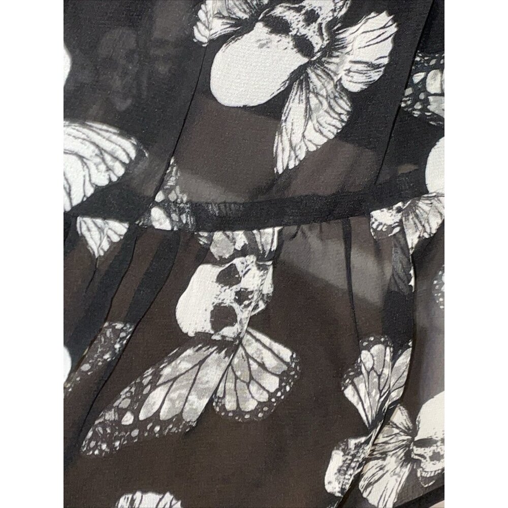 Hot Topic Skull Butterfly Black Mini Dress Skater Sleeveless Sheer Overlay Sz M - Picture 4 of 11